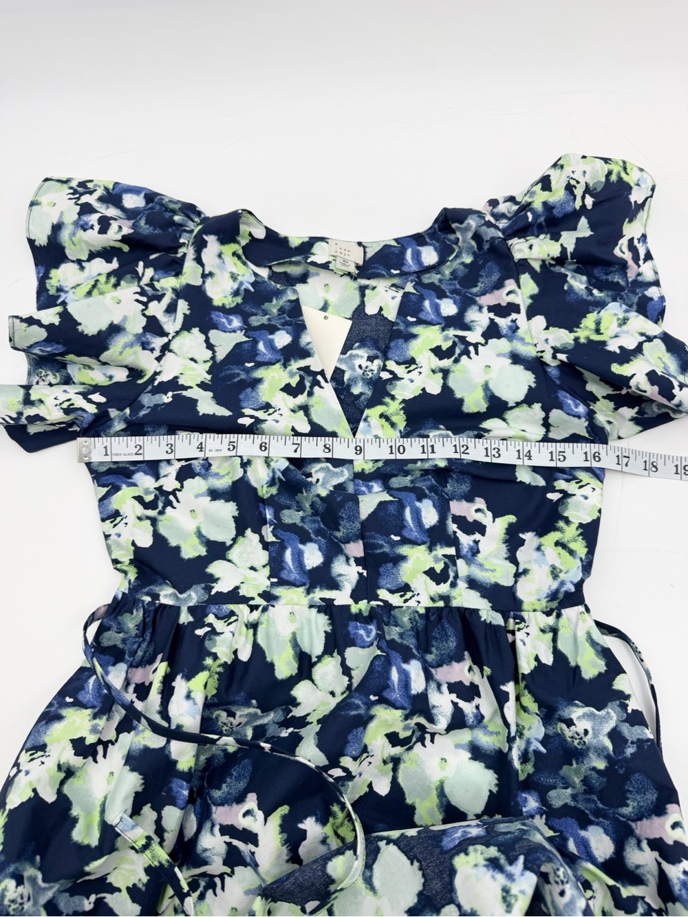 A New Day Navy Blue Floral Ruffle Sleeve Midi Dress XS NWT - Picture 10 of 13